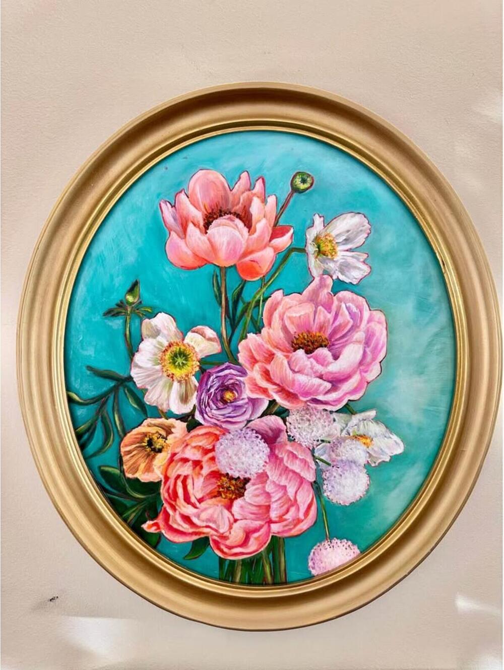 Original Oil Painting “Spring on Turquoise“ 12” x 15”